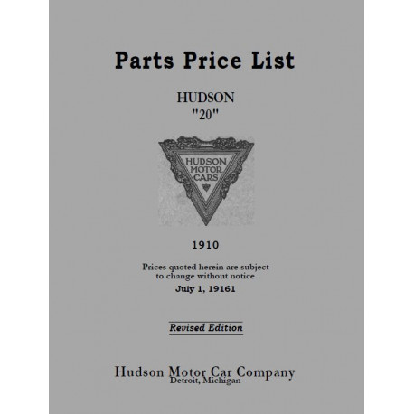 Hudson 1910 1916 Parts Price List