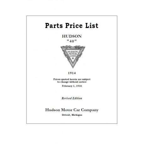 Hudson 1914 Six 40 Parts Price List
