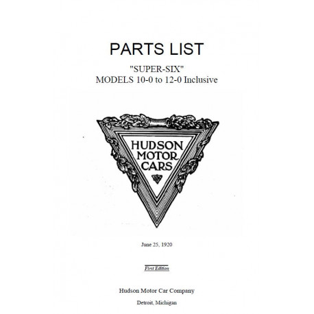 Hudson 1920 Model 10 12 O Parts List