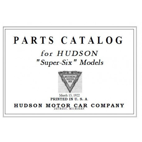 Hudson 1922 1916 21 Super 6 Parts Catalog