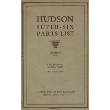 Hudson 1924 26 Parts List