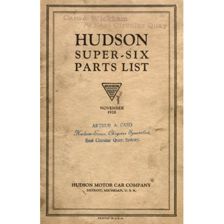 Hudson 1925 Nov Parts List