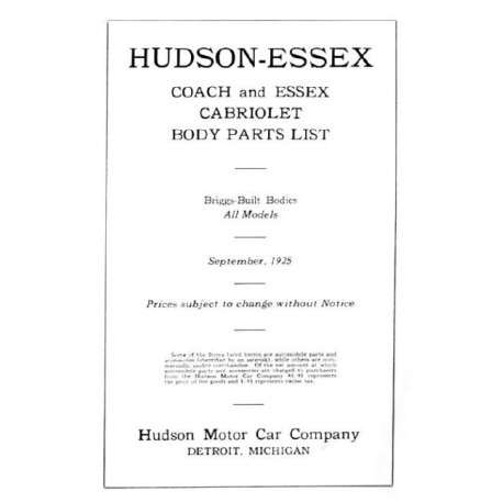 Hudson 1926 Briggs Body Parts List