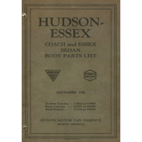 Hudson 1926 Coach Sedan Body Parts List
