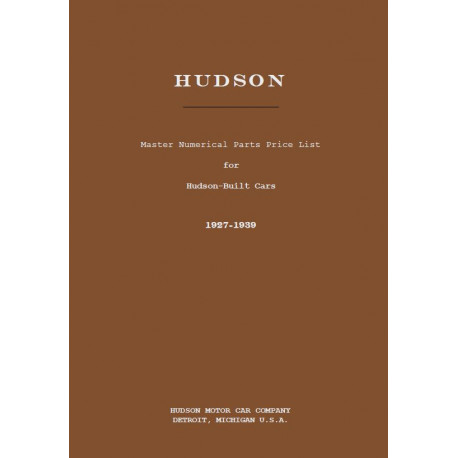 Hudson 1927 39 Numerical Parts Price List