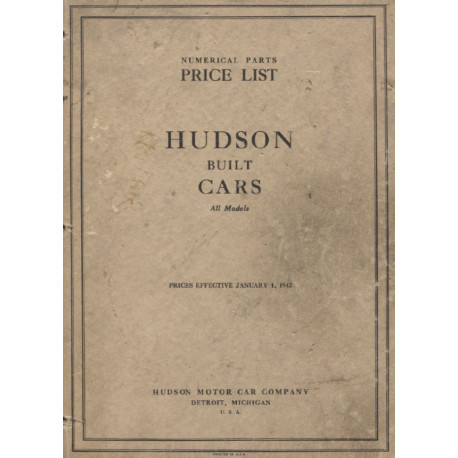 Hudson 1927 42 Numerial Parts Price Catalog