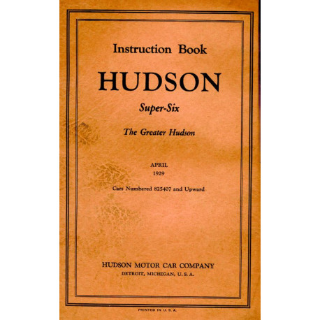 Hudson 1929 April Instruction Book