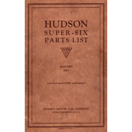 Hudson 1929 January Parts Book