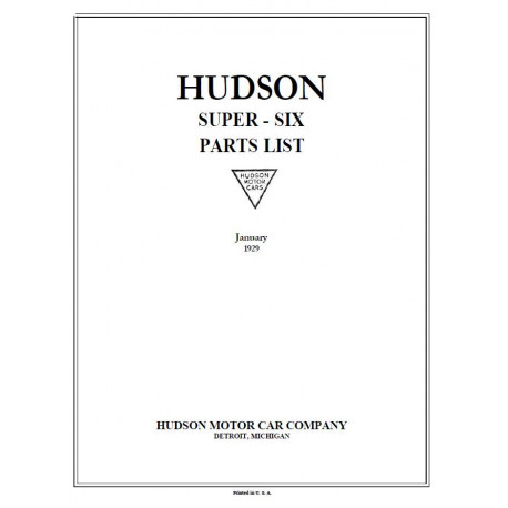 Hudson 1929 Super Six Parts List