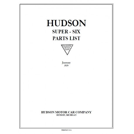 Hudson 1929 Super Six Parts List