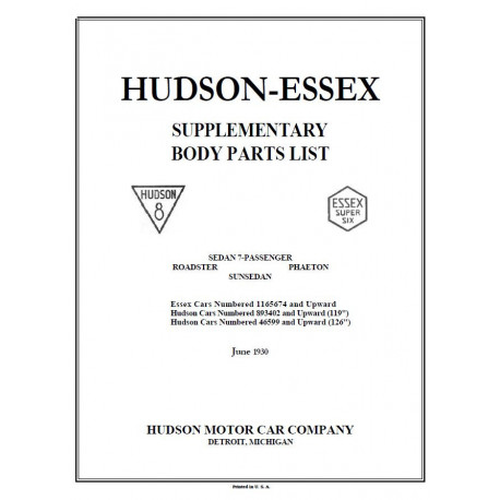 Hudson 1930 Supplemental Body Parts List