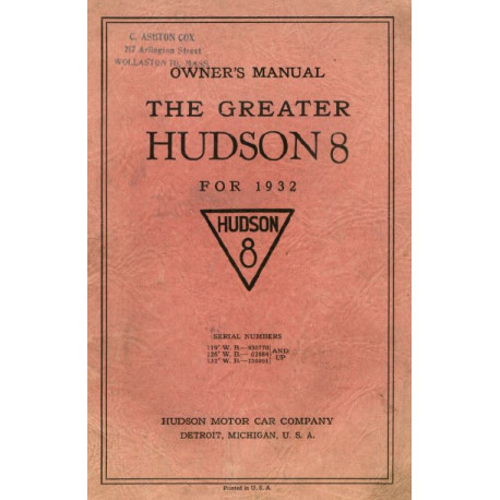 Hudson 1932 Greater 8 Owners Manual