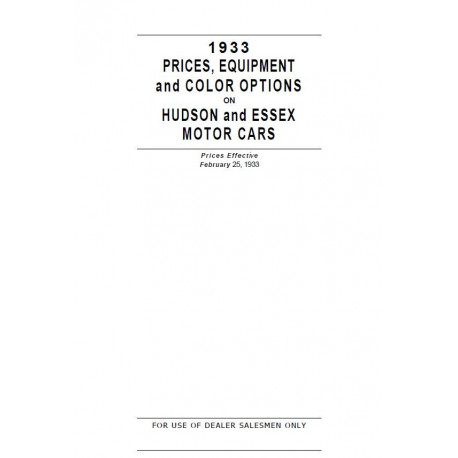 Hudson 1933 Prices Equipment Color Options