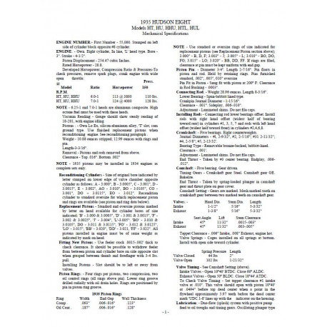 Hudson 1935 8 Mechanical Data