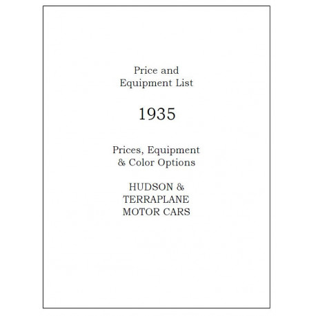 Hudson 1935 Price Equipment List