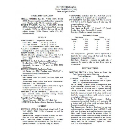 Hudson 1937 38 6 Tune Up Spec