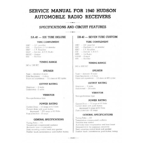 Hudson 1940 Radio Service Manual