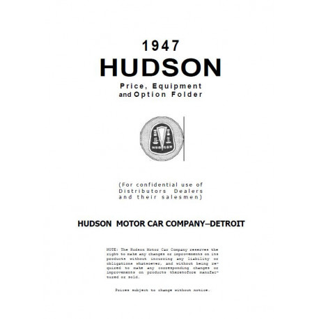 Hudson 1947 Price Equipment Option Folder