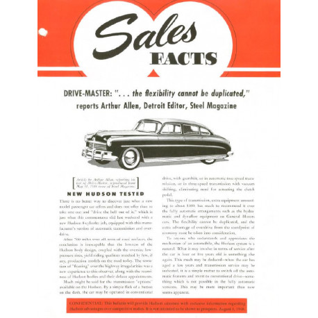 Hudson 1948 Sales Facts May Drive Master Article