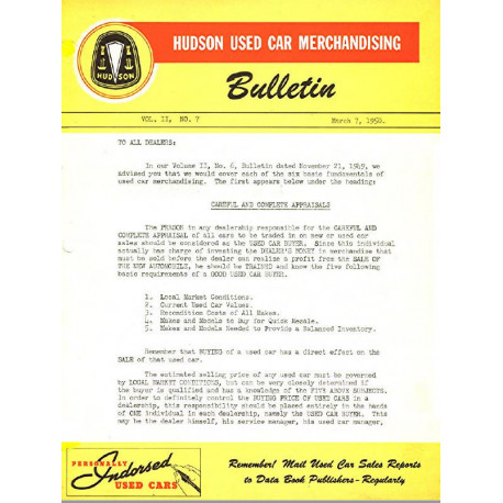 Hudson 1950 Used Car Merchandising Bulletins