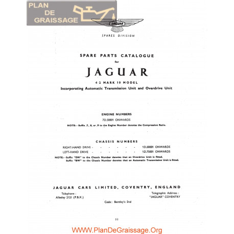 Jaguar 4200 Mark 10 Spare Parts Catalogue