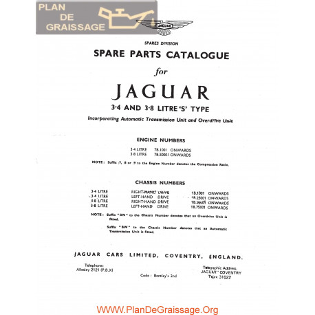 Jaguar S 3400 3800 Spare Parts Catalogue