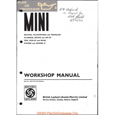 Mini Cooper Moke S 1275gt 1971 Workshop Manual