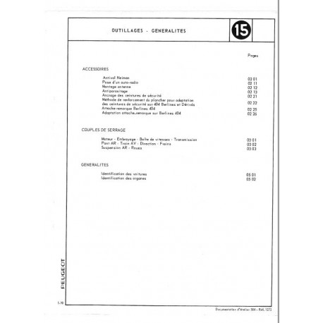 Peugeot 404 15 Outillage Generalites
