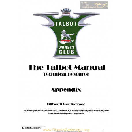 Talbot G12 Appendix