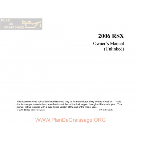 Acura 2006 Rsx User Manual