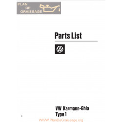 Volkswagen Type 1 Karmann Ghia Juillet 1972 Parts List