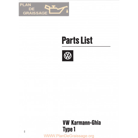 Volkswagen Type 1 Karmann Ghia Juillet 1972 Parts List