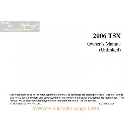 Acura 2006 Tsx User Manual