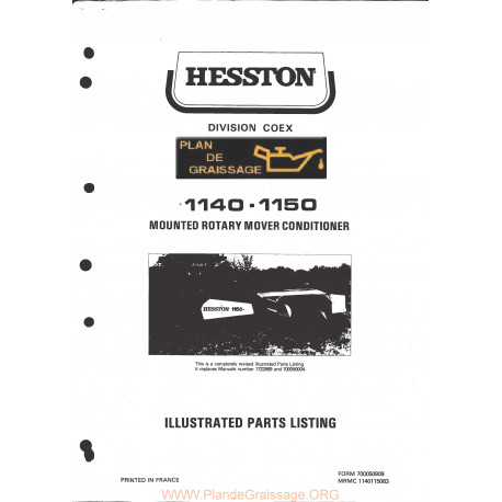 Hesston 1140 1150 Mounted Rotary Mower