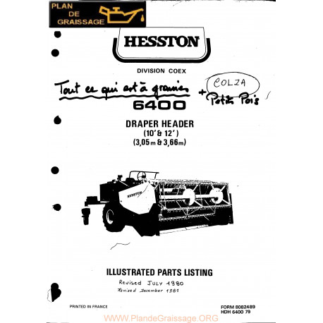 Hesston 6400 Draper Header Header