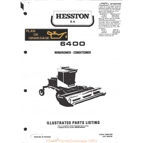 Hesston 6400 Windrower Conditioner