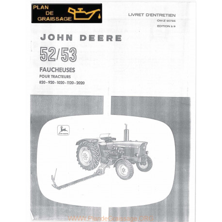 John Deere 52 53 820 920 1020 1120 2020 Faucheuse