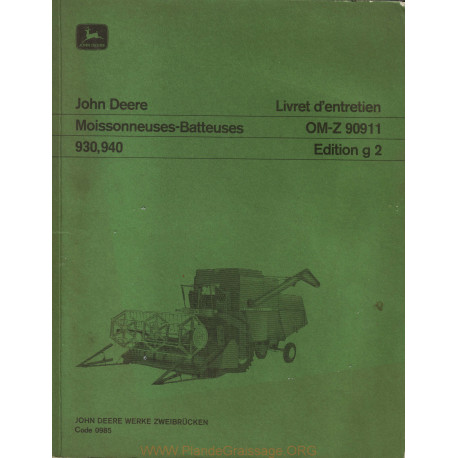 John Deere 930 940 Livret Entretien Part1 Moissonneuses