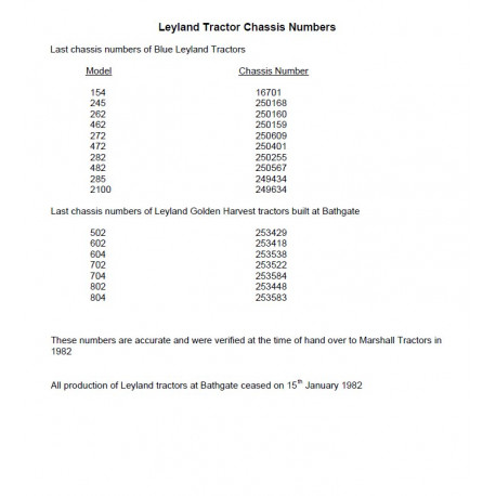 Leyland Tractor Chassis Numbers